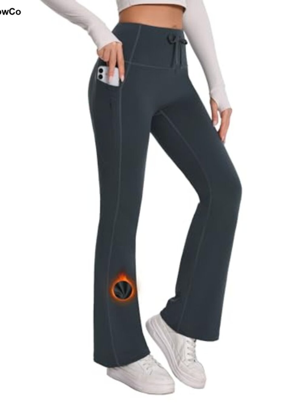 Fleece Lined Bootcut Flare Leggings High Waist Pockets Thermal Winter